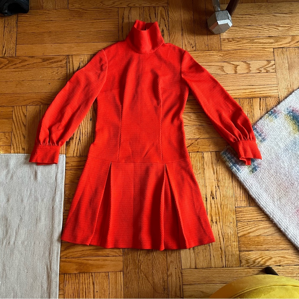 Candy-Red Vintage Turtleneck Minidress